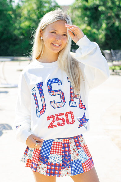 Heritage Harbor Patchwork Embroidered Sweatshirt, White