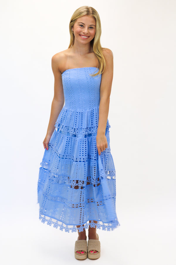 Find Me In Seaside Eyelet Tube Dress, Chambray