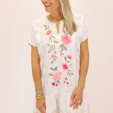 Della Relaxed Linen Flounce Dress, White
