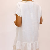 Della Relaxed Linen Flounce Dress, White