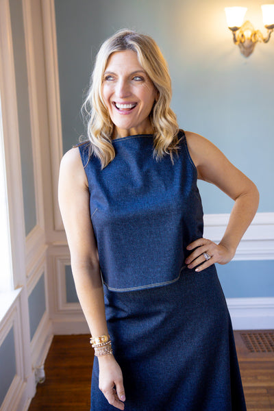 Chantal Top, Navy Saddle