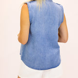 Roll Sleeve with Tabs Button Up Top, Amalfi Marine Wash
