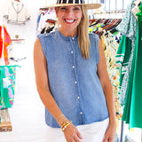 Roll Sleeve with Tabs Button Up Top, Amalfi Marine Wash