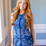 Sequin Paisley Button Up Tank Dress, Denim