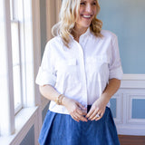 Long Sleeve Crop Utility Shirt, White
