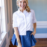 Long Sleeve Crop Utility Shirt, White
