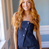 Moina Strapless Denim Top, Denim Blue