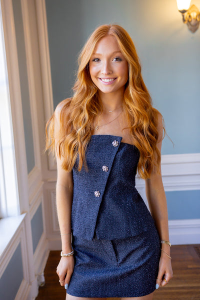 Moina Strapless Denim Top, Denim Blue