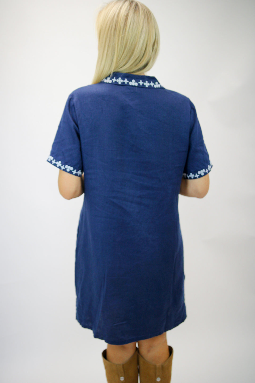 Winona Linen Henley Collared Dress, Blue Night