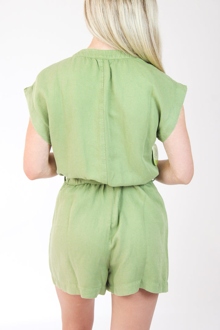 Split Detail Romper, Summer Moss
