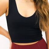On Repeat V Neck Cropped Tank, Black