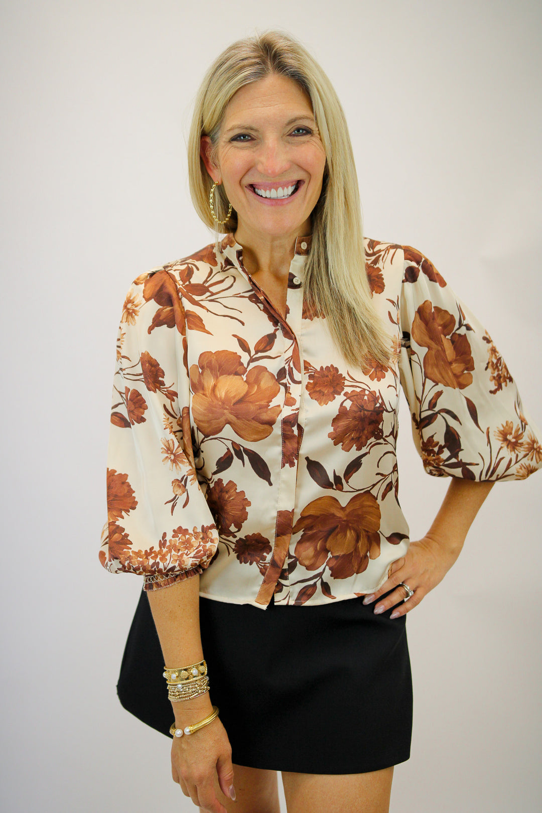 Botanic Boulevard Button Down Shirt, Coffee/Cream