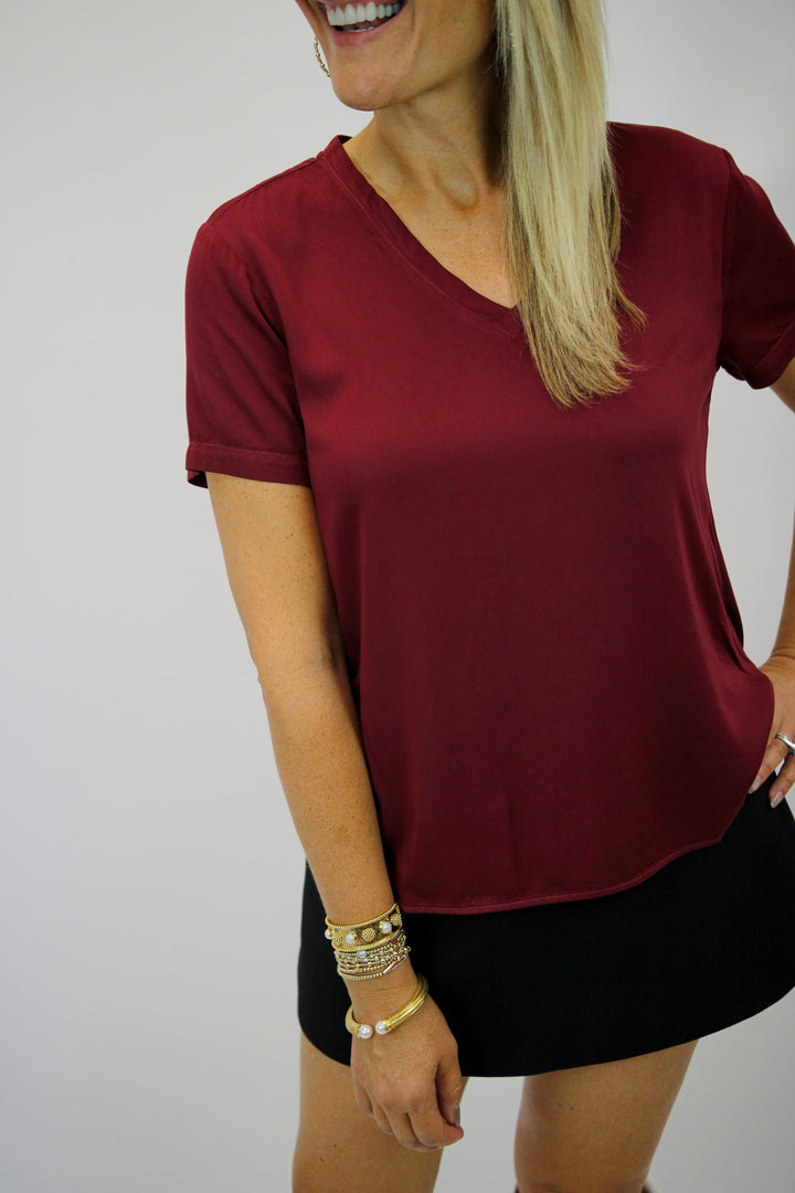 V-Neck Tee, Deep Plum