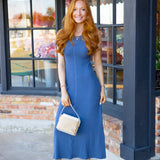 Linden Rib Midi Dress, Indigo