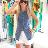Clarisse Denim Vest, Medium Wash