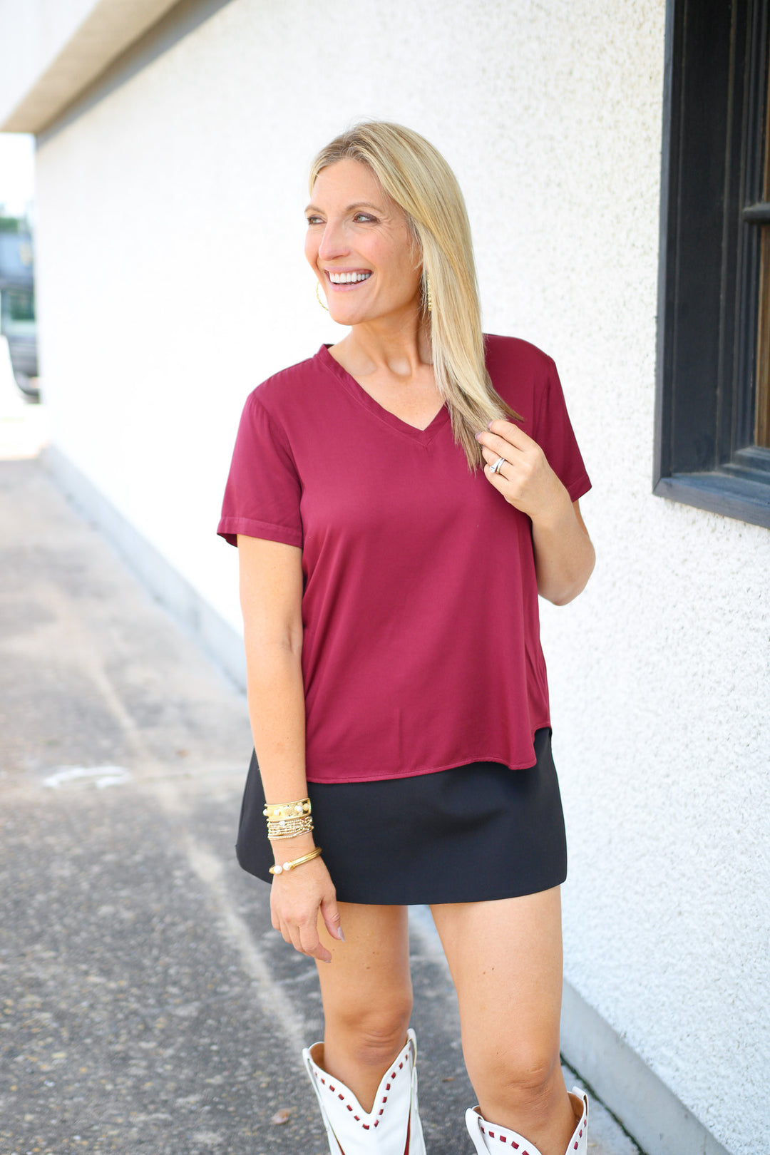 V-Neck Tee, Deep Plum