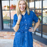 Short Sleeve Utility Shirt Dress, Horizon Blue Wash