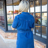 Short Sleeve Utility Shirt Dress, Horizon Blue Wash