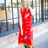 Bucking Cowgirl Fringe Bottom Midi Tank Dress, Red