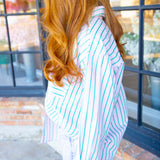 Strawberry Matcha Relaxed Button Down, Pink/Green