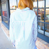 Strawberry Matcha Relaxed Button Down, Pink/Green