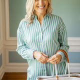 Oversized Button Down, Emerald Surf Stripe
