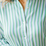 Oversized Button Down, Emerald Surf Stripe