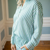 Oversized Button Down, Emerald Surf Stripe