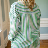Oversized Button Down, Emerald Surf Stripe