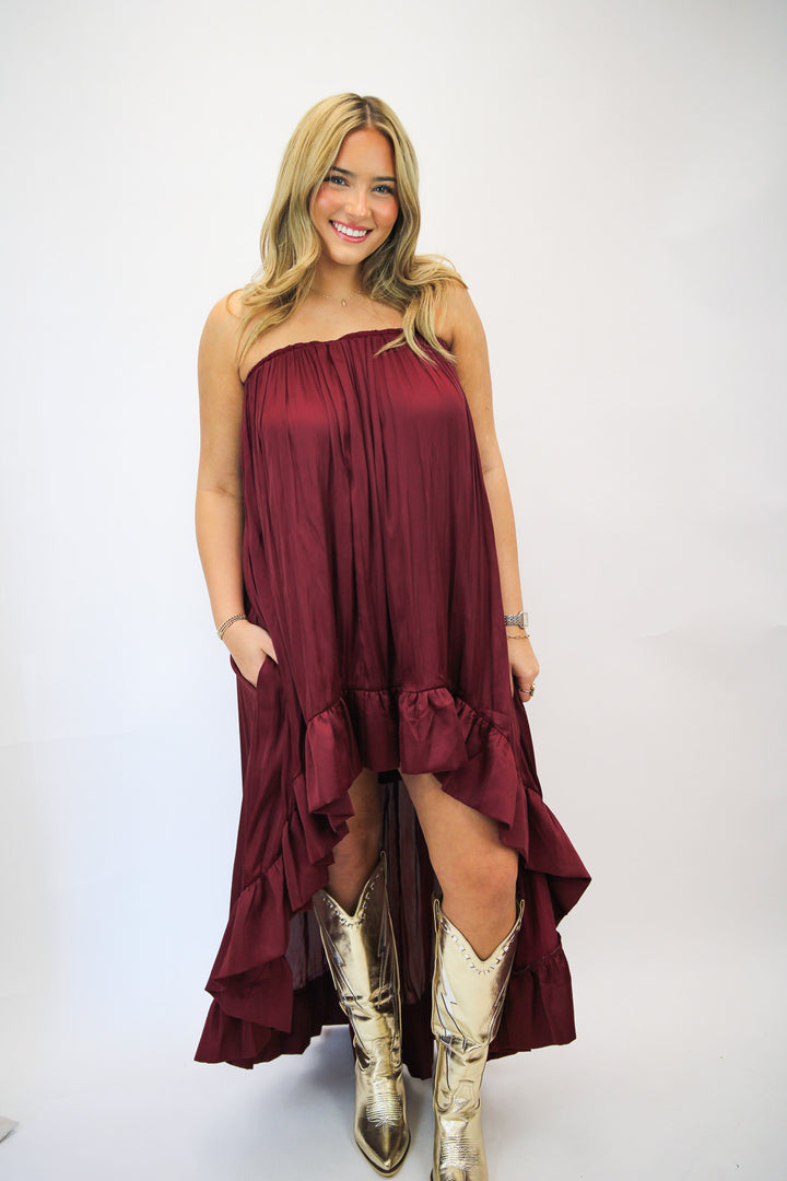 Sideline Sass High Low Dress, Maroon
