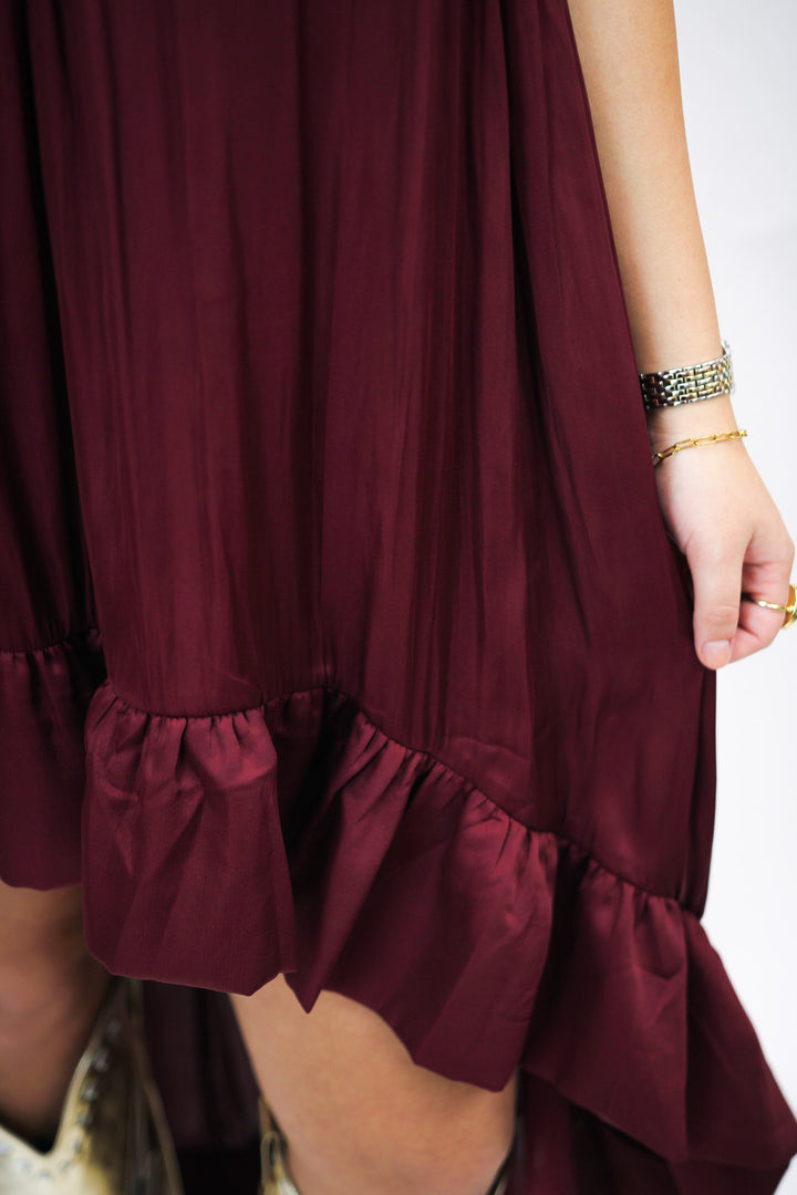 Sideline Sass High Low Dress, Maroon