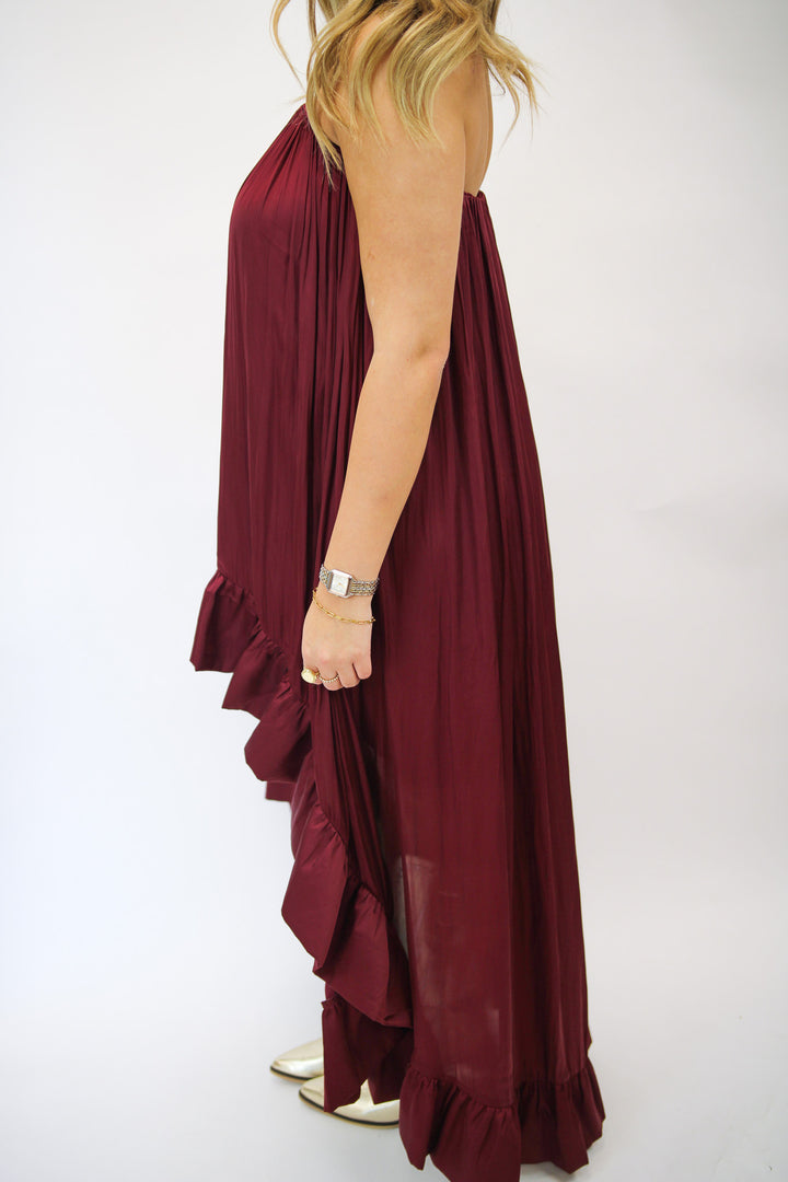 Sideline Sass High Low Dress, Maroon