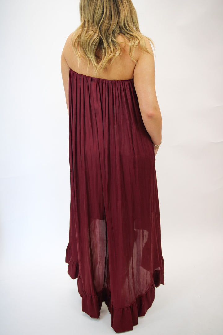 Sideline Sass High Low Dress, Maroon