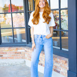 Flora Mid Rise Barrell Jeans, Medium Blue