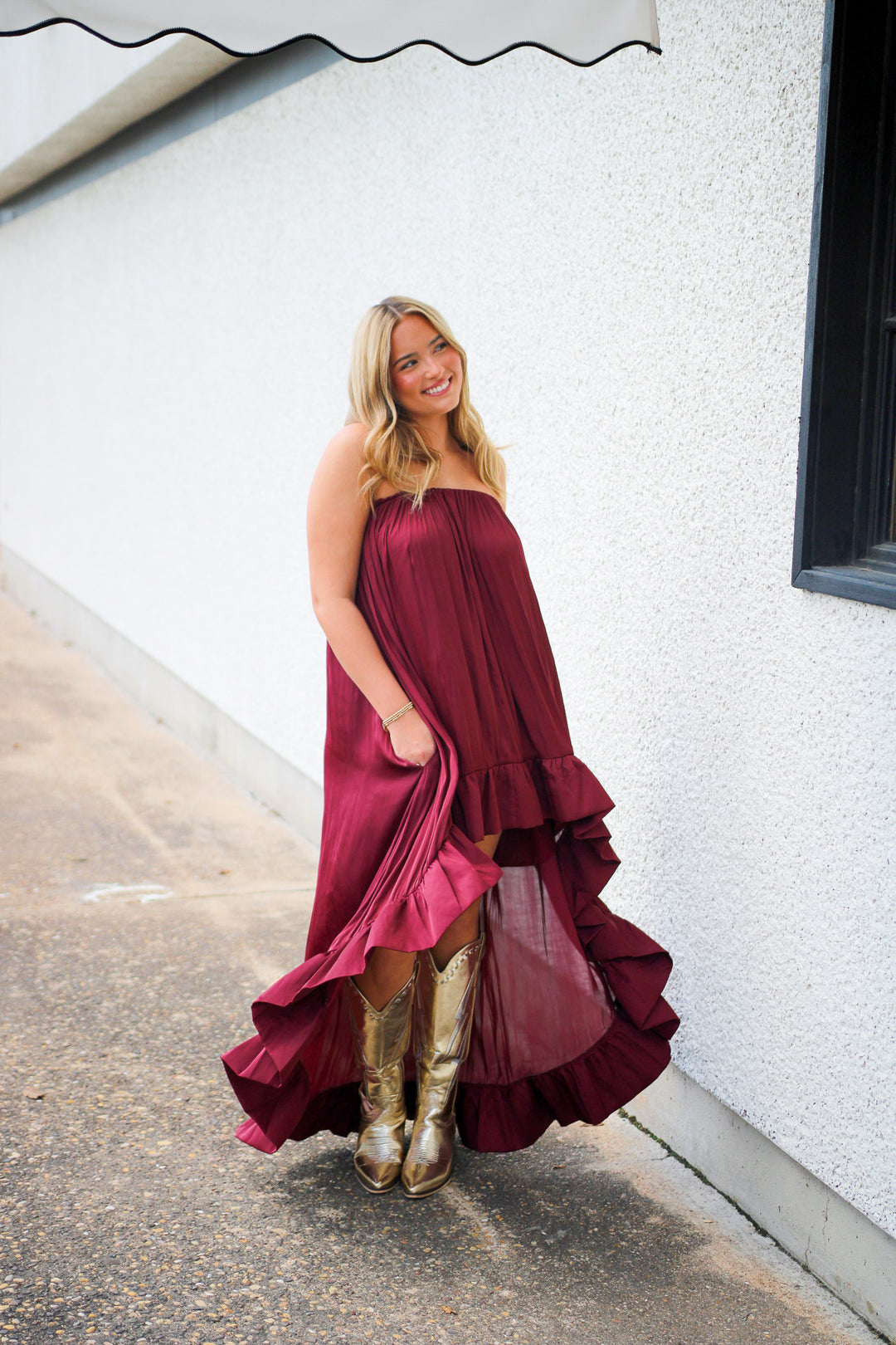 Sideline Sass High Low Dress, Maroon