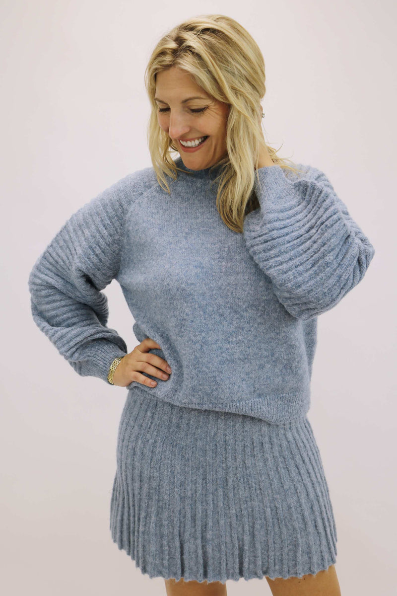 Gabrielle Knit Skirt, Dusty Blue