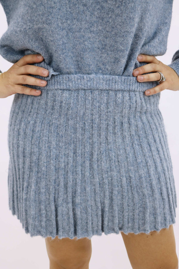 Gabrielle Knit Skirt, Dusty Blue