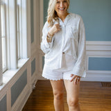 Striped Linen Laurel Button Down Top, Ivory Combo