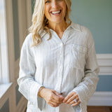 Striped Linen Laurel Button Down Top, Ivory Combo