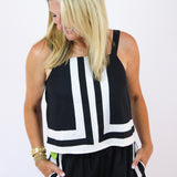 Long Weekend Colorblock Stripe Tank, Black