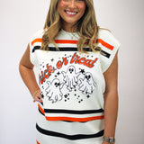 Trick or Treat Top, White Black & Orange Stripe