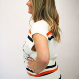 Trick or Treat Top, White Black & Orange Stripe
