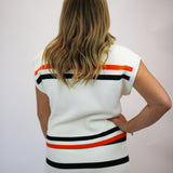 Trick or Treat Top, White Black & Orange Stripe