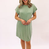 Roll Sleeve T-Shirt Dress, Olive Grove