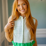Frill Factor Top, White/Green
