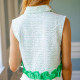 Frill Factor Top, White/Green