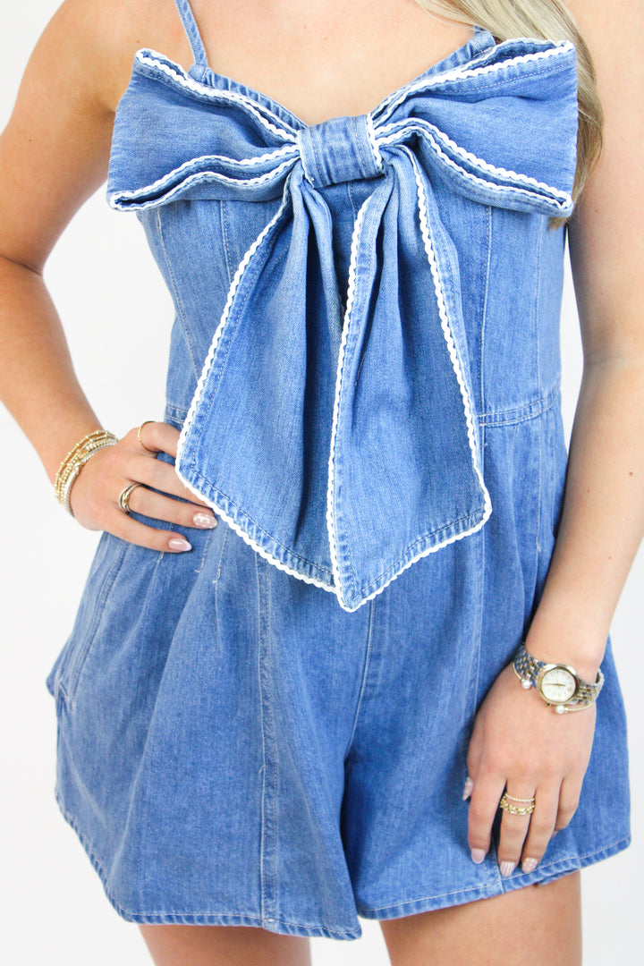 Home Team Denim Romper, Medium Wash