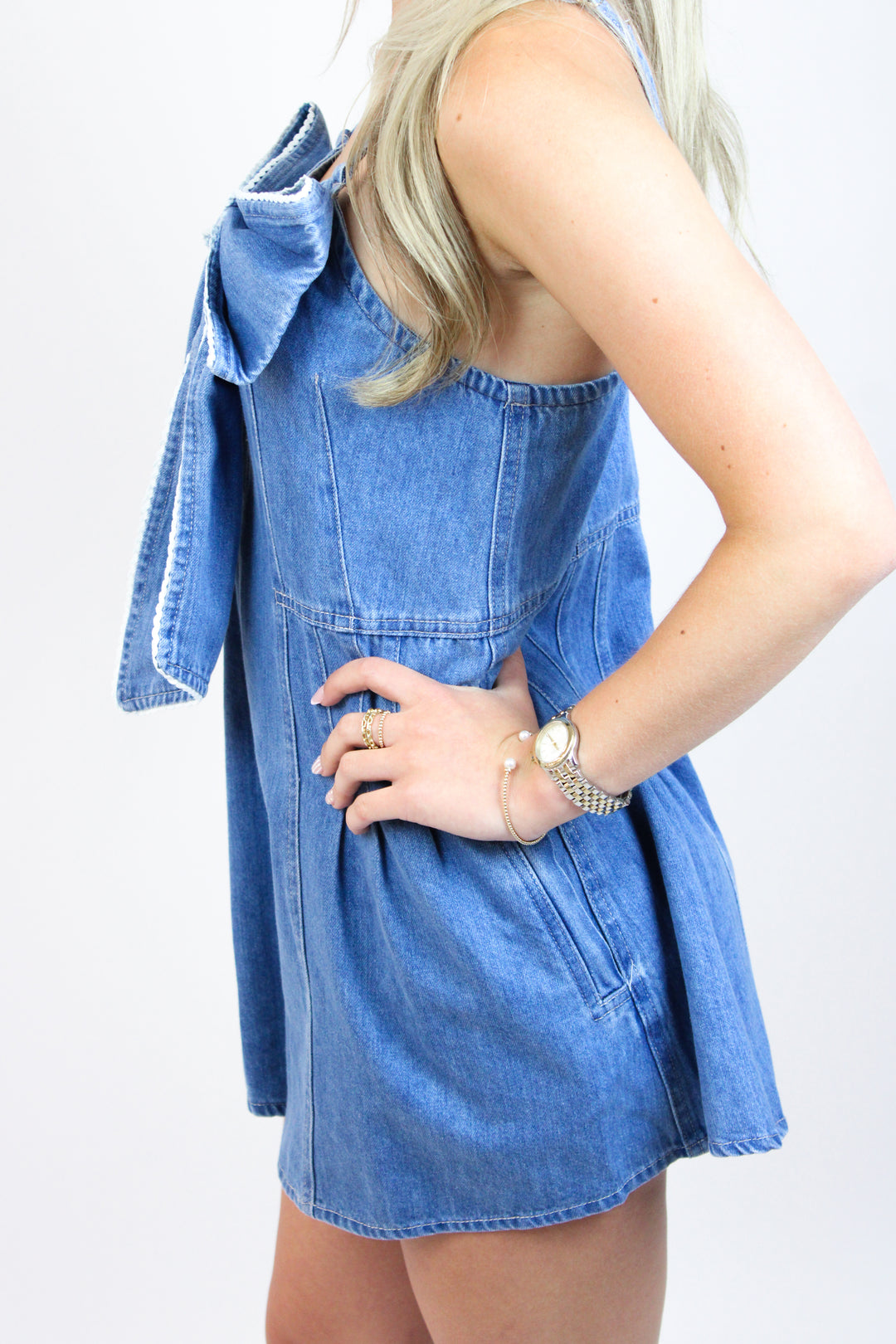 Home Team Denim Romper, Medium Wash