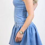 Yes Pleats Denim Mini Dress, Light Wash