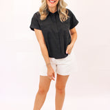 Boxy Two Pocket Short Sleeve Shirt, Black